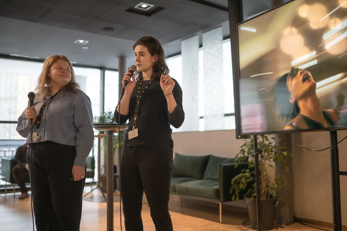 Iuliia Mamaeva and Liza Chakanava at EFM pitch